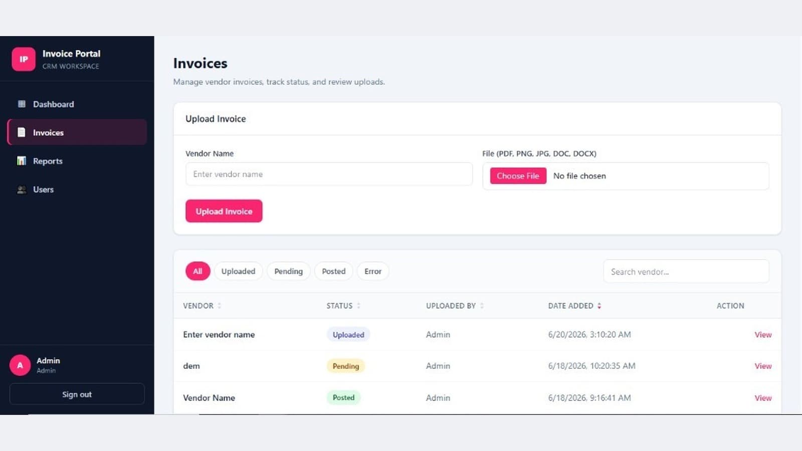 Invoice Management Portal